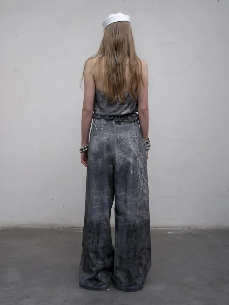 Denim straight leg wide leg pants【s0000012320】