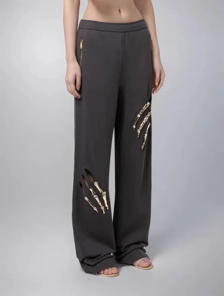 Diamonds Hollow Out Spliced Wide Leg Pants