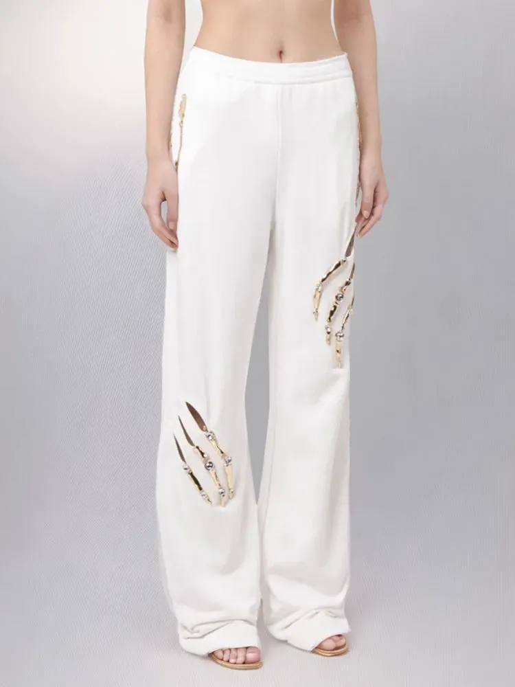 Diamonds Hollow Out Spliced Wide Leg Pants