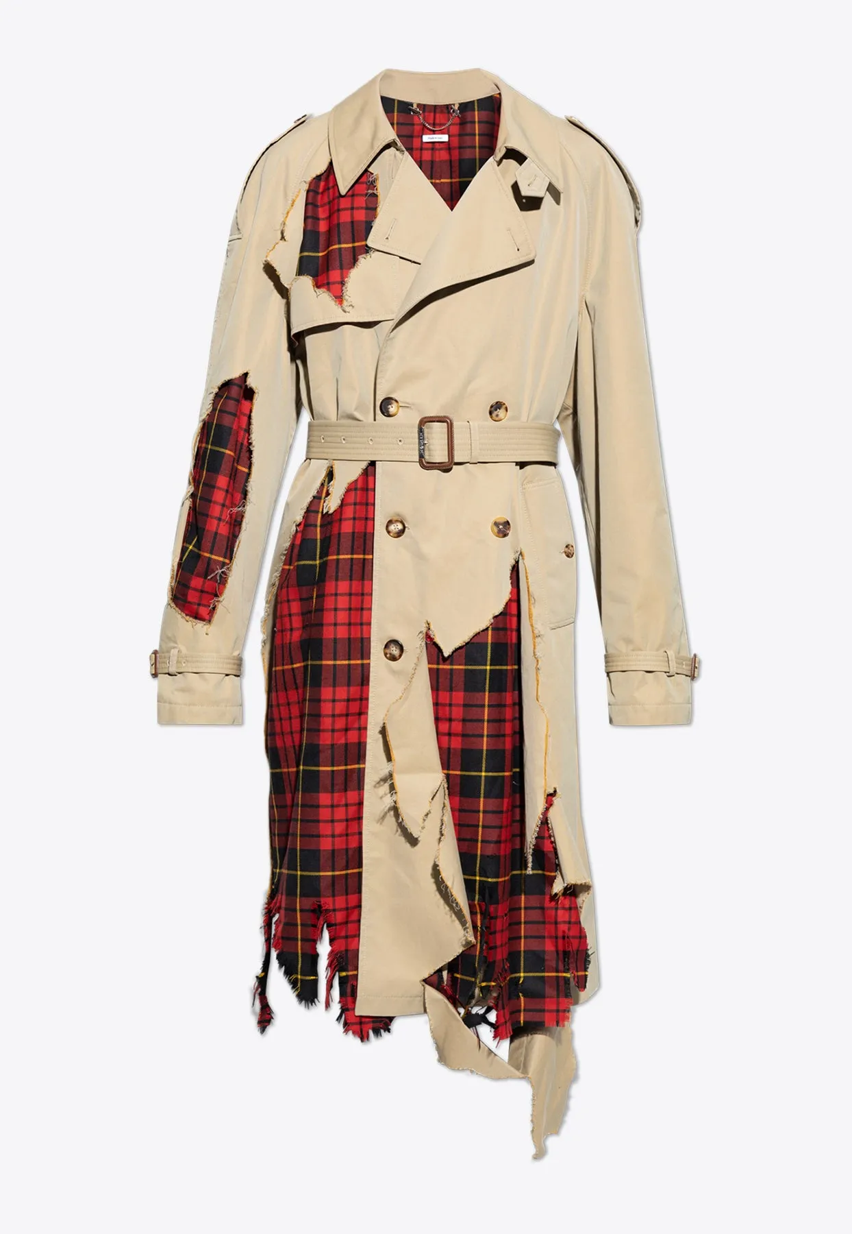 Distressed Tartan Trench Coat