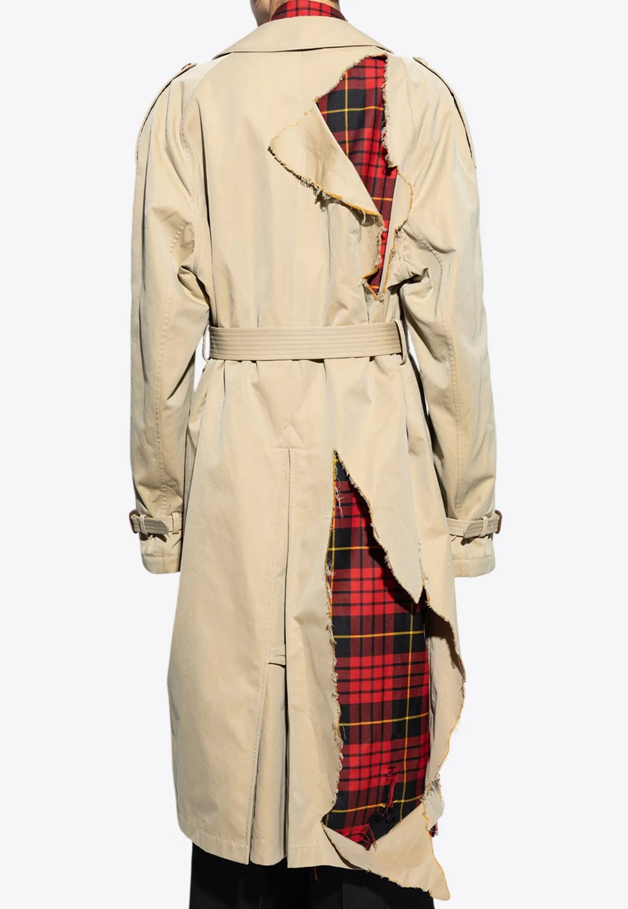 Distressed Tartan Trench Coat