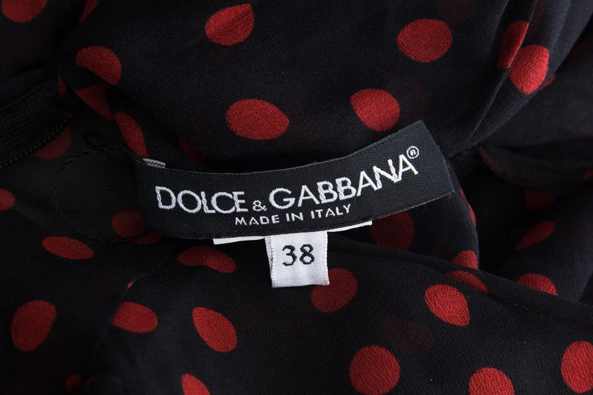 Dolce & Gabbana Red & Black Long Sleeve Sheer Polka Dot Blouse SZ 38