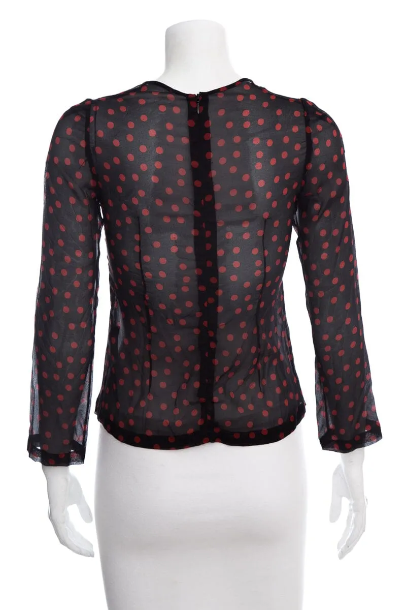 Dolce & Gabbana Red & Black Long Sleeve Sheer Polka Dot Blouse SZ 38