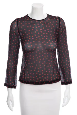 Dolce & Gabbana Red & Black Long Sleeve Sheer Polka Dot Blouse SZ 38