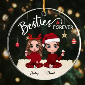 Doll Besties Christmas Checkered Pants Personalized Clear Circle Ornament ( Ver Man - Woman )