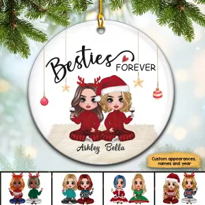 Doll Besties Forever Checkered Pants Christmas Gift For Besties Sisters Siblings Personalized Circle Ornament