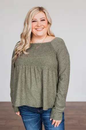 Doting Love Smocked Babydoll Top- Olive