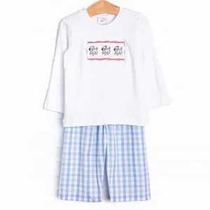 Dotted Dalmatians Smocked Pant Set, Blue