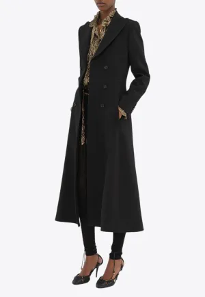 Double-Breasted Wool Crepe Long Coat