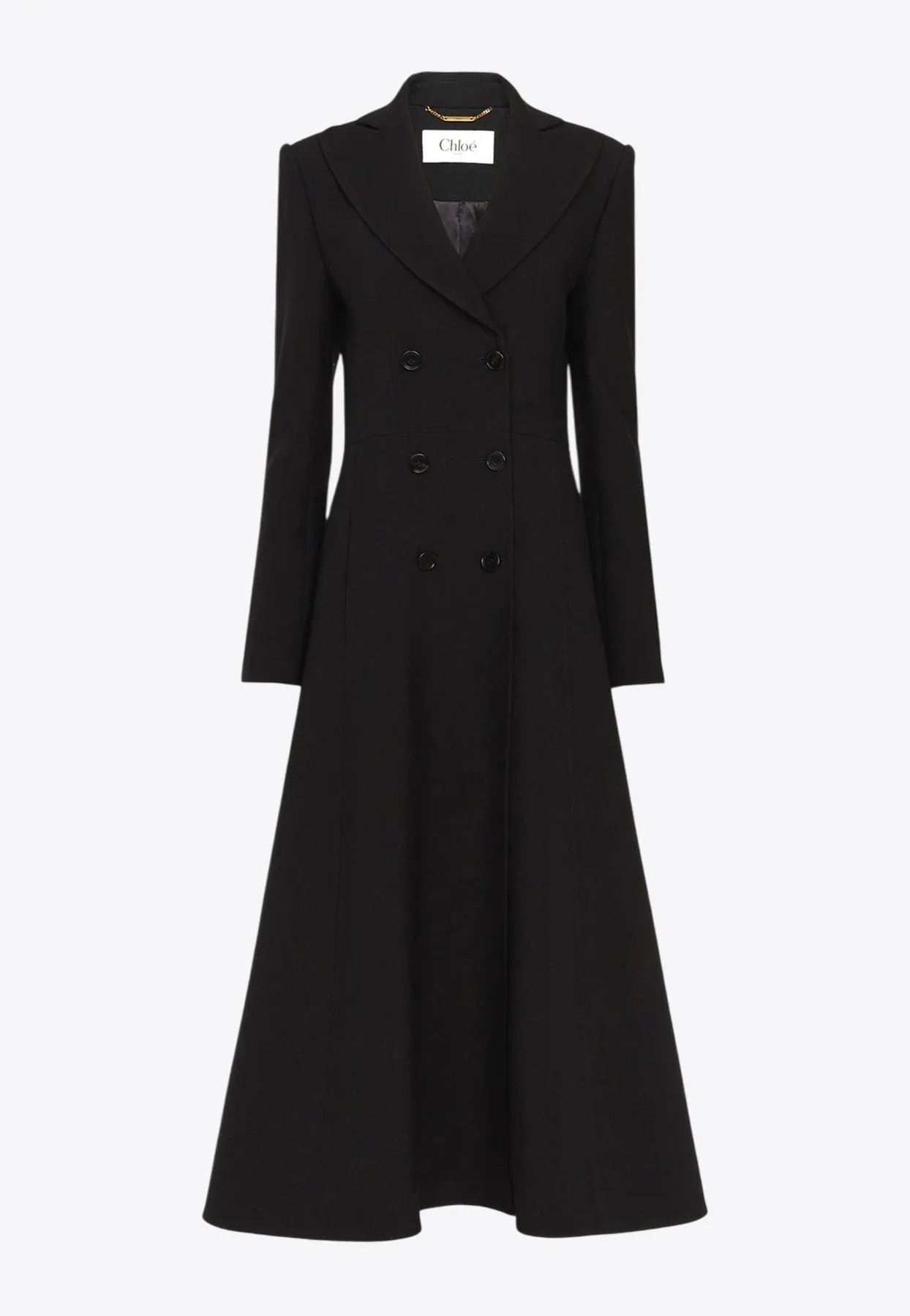Double-Breasted Wool Crepe Long Coat