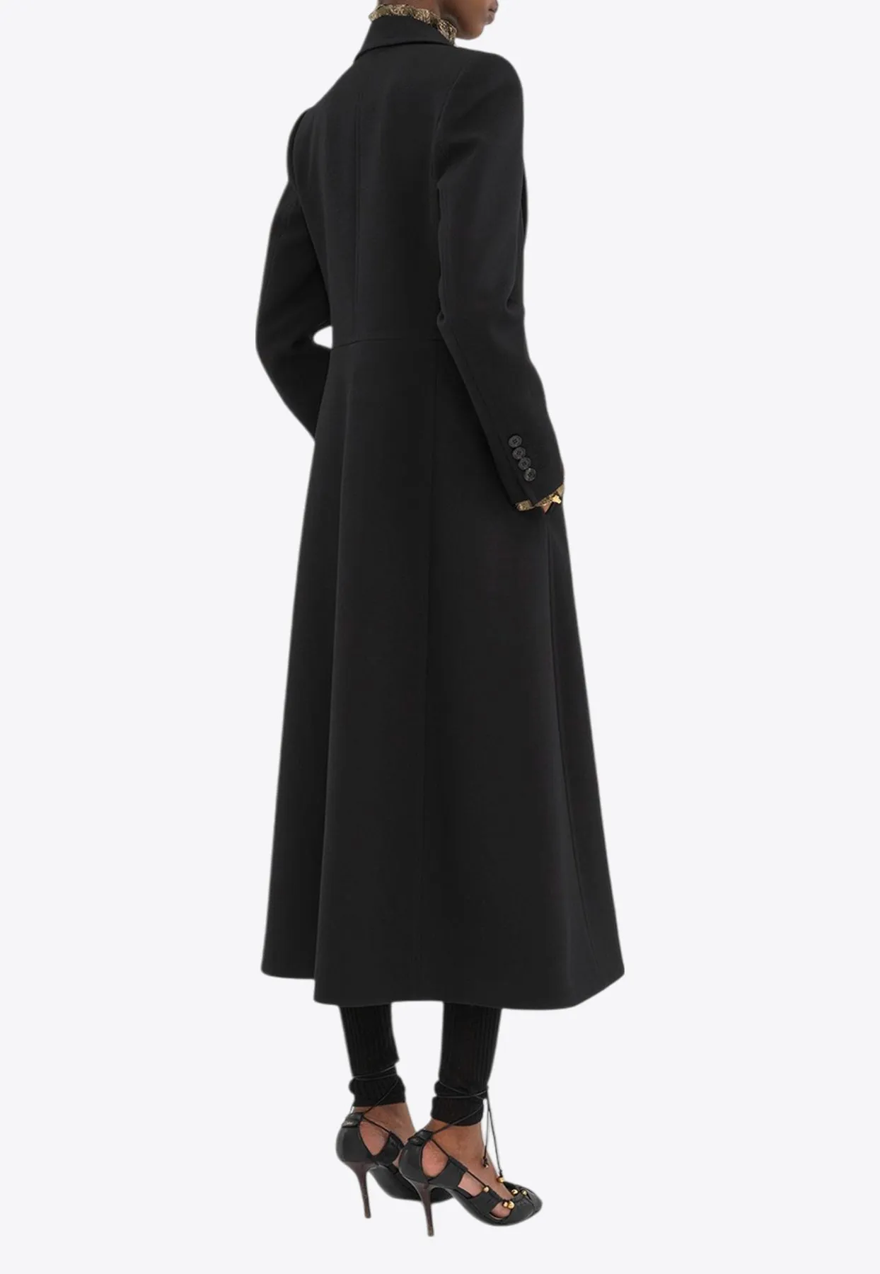 Double-Breasted Wool Crepe Long Coat
