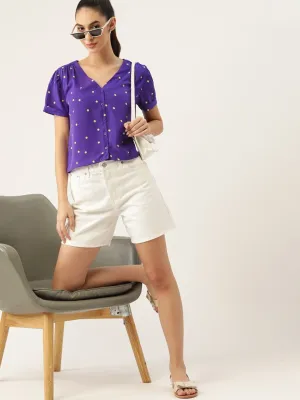 DressBerry Women Purple & Lime Green Print Shirt Style Top