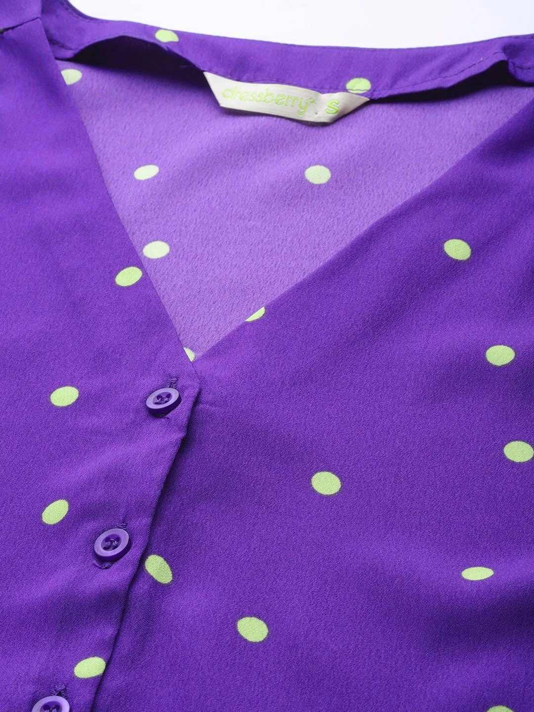 DressBerry Women Purple & Lime Green Print Shirt Style Top