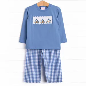 Dump Truck Trio Smocked Pant Set, Blue