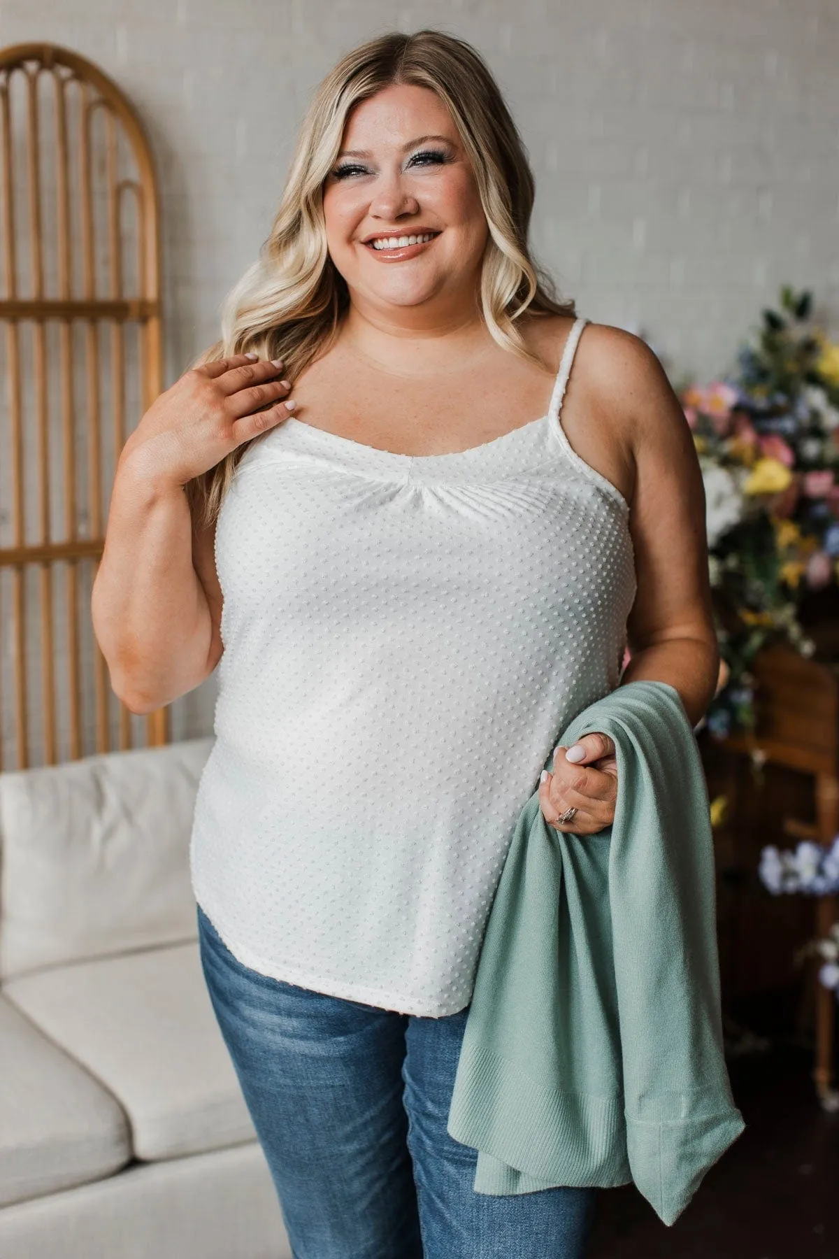 Ease Your Mind Swiss Dot Tank Top- White