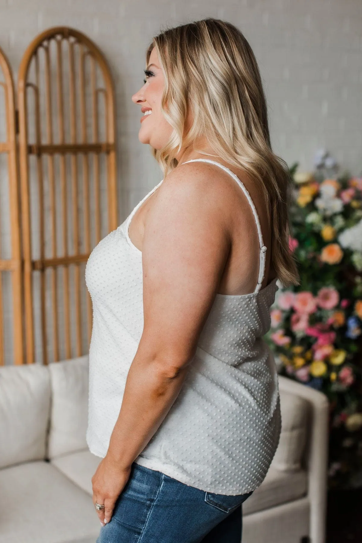 Ease Your Mind Swiss Dot Tank Top- White