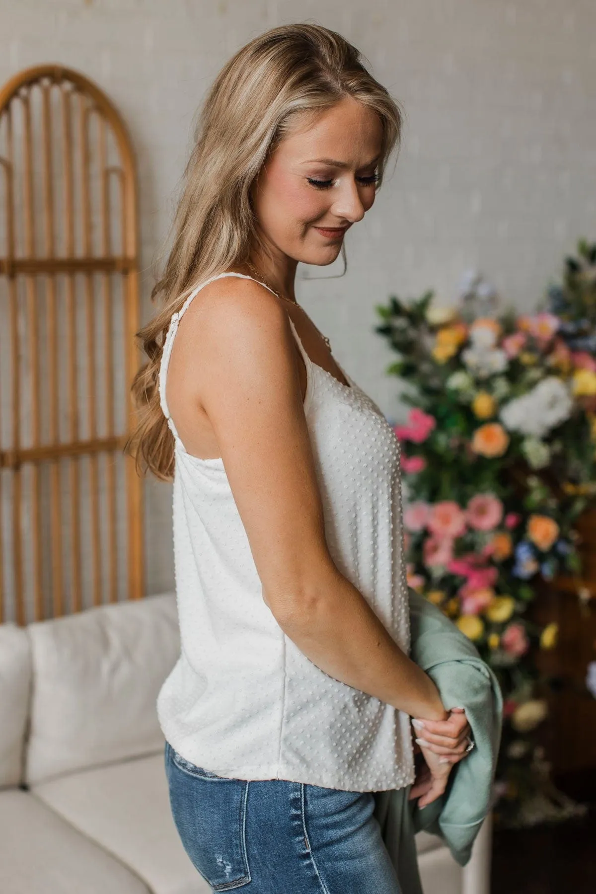 Ease Your Mind Swiss Dot Tank Top- White