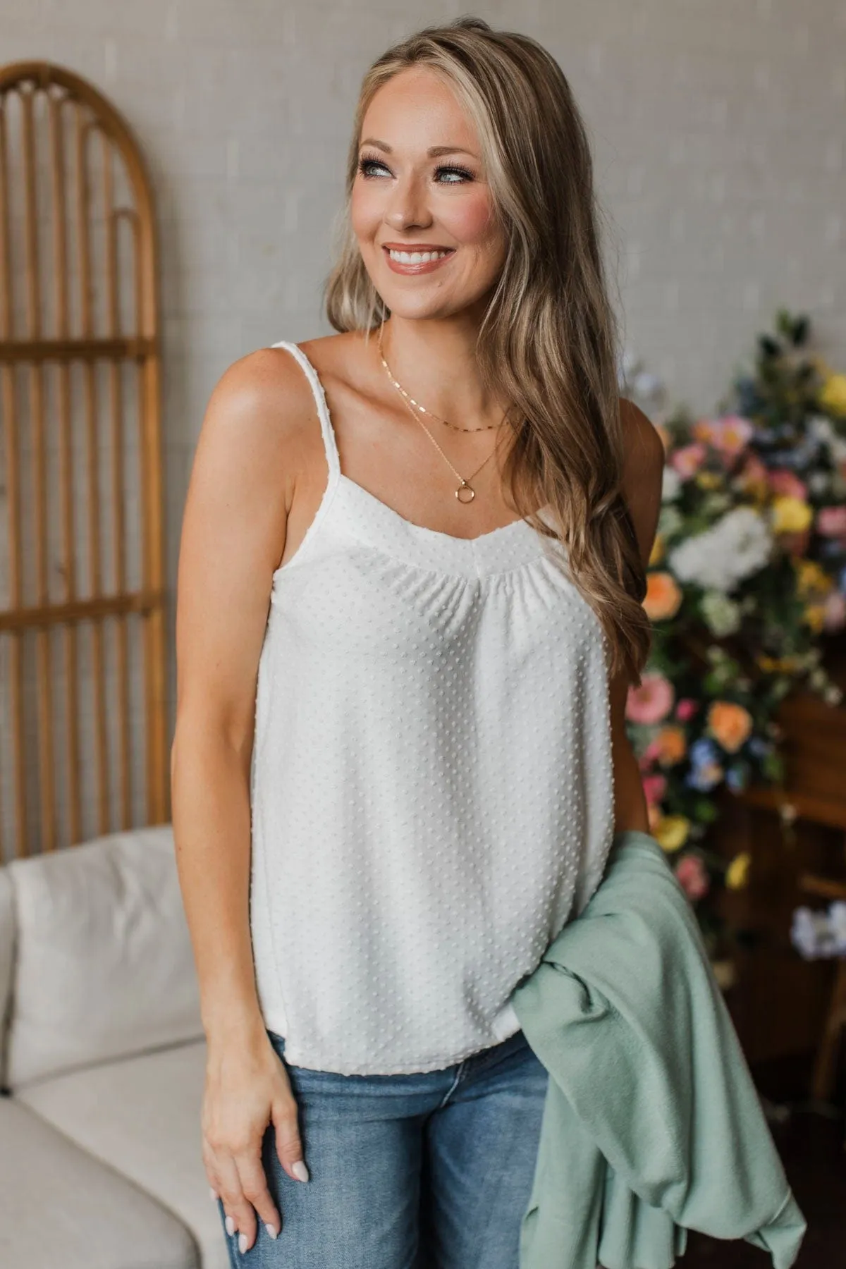 Ease Your Mind Swiss Dot Tank Top- White
