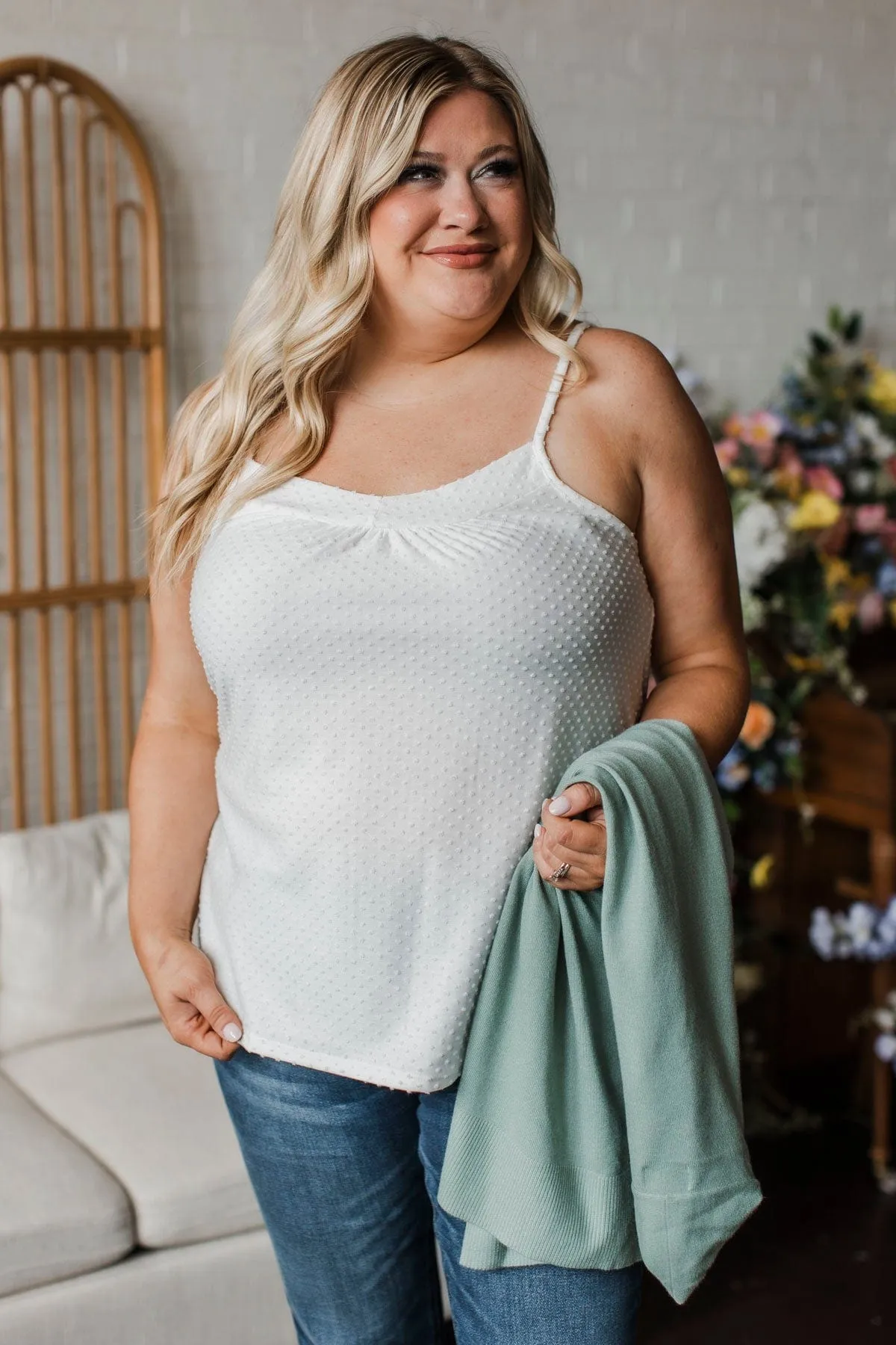 Ease Your Mind Swiss Dot Tank Top- White