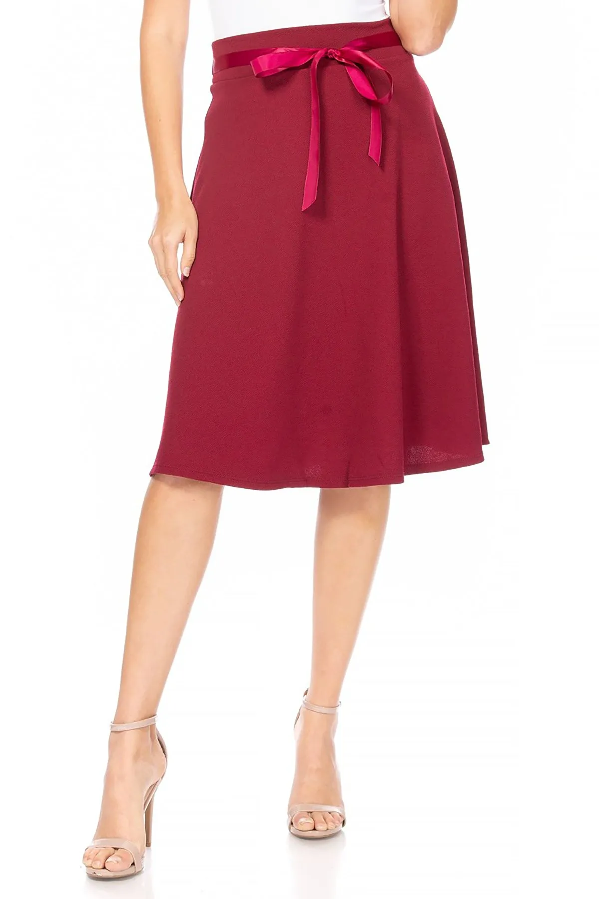 Elegant A-Line Midi Skirt - High Waist with Bow Tie Detail S500 $9Each