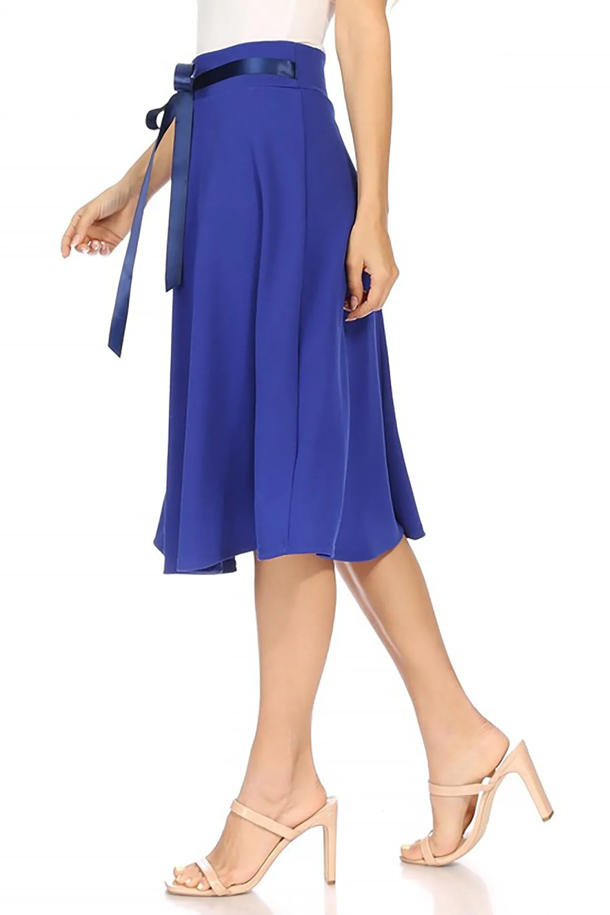 Elegant A-Line Midi Skirt - High Waist with Bow Tie Detail S500 $9Each