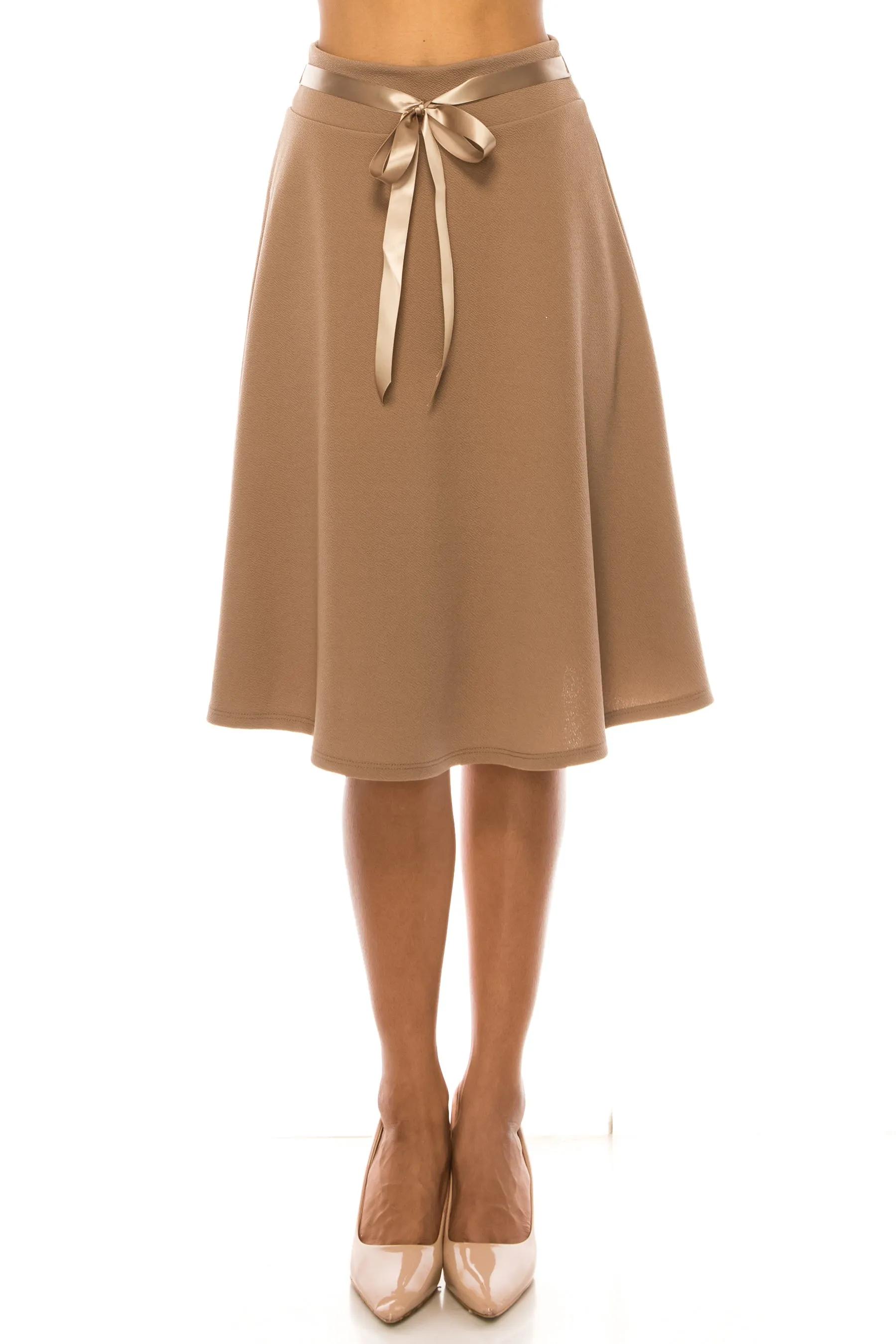 Elegant A-Line Midi Skirt - High Waist with Bow Tie Detail S500 $9Each