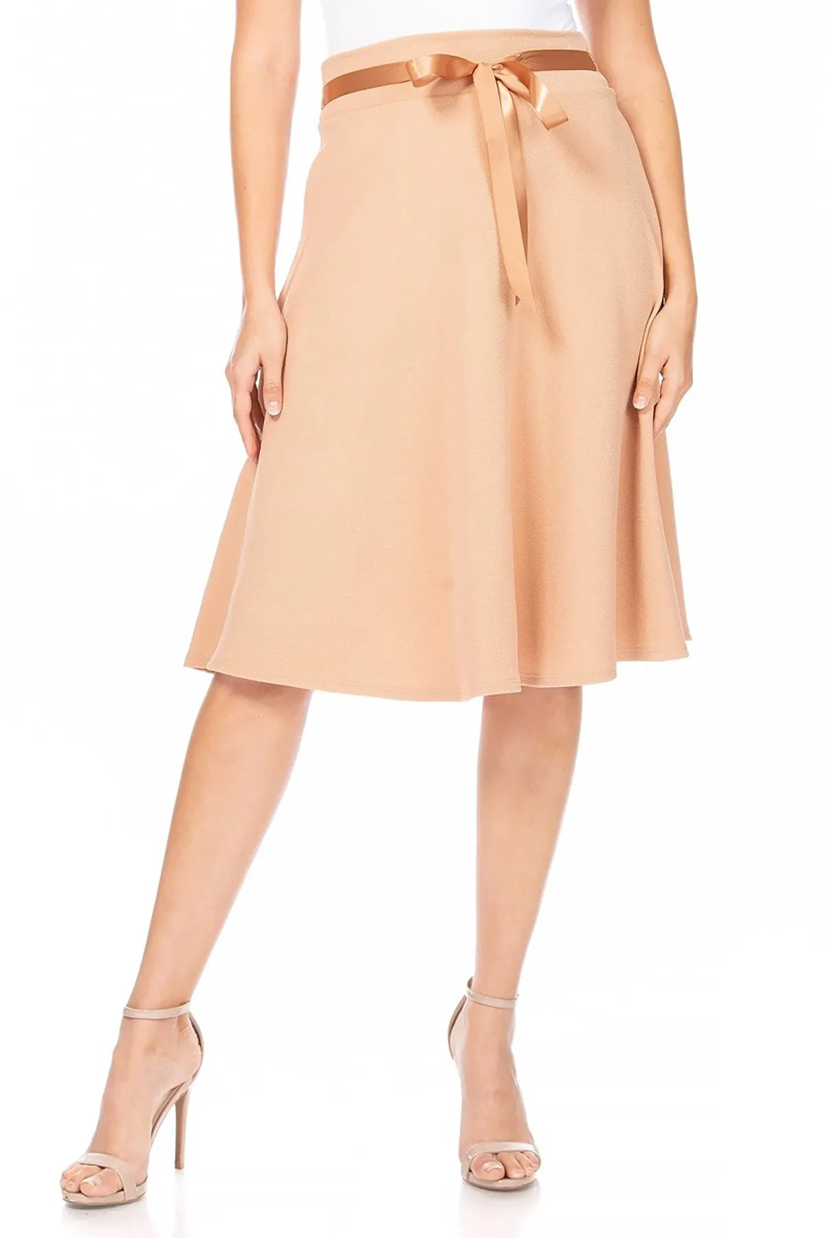 Elegant A-Line Midi Skirt - High Waist with Bow Tie Detail S500 $9Each