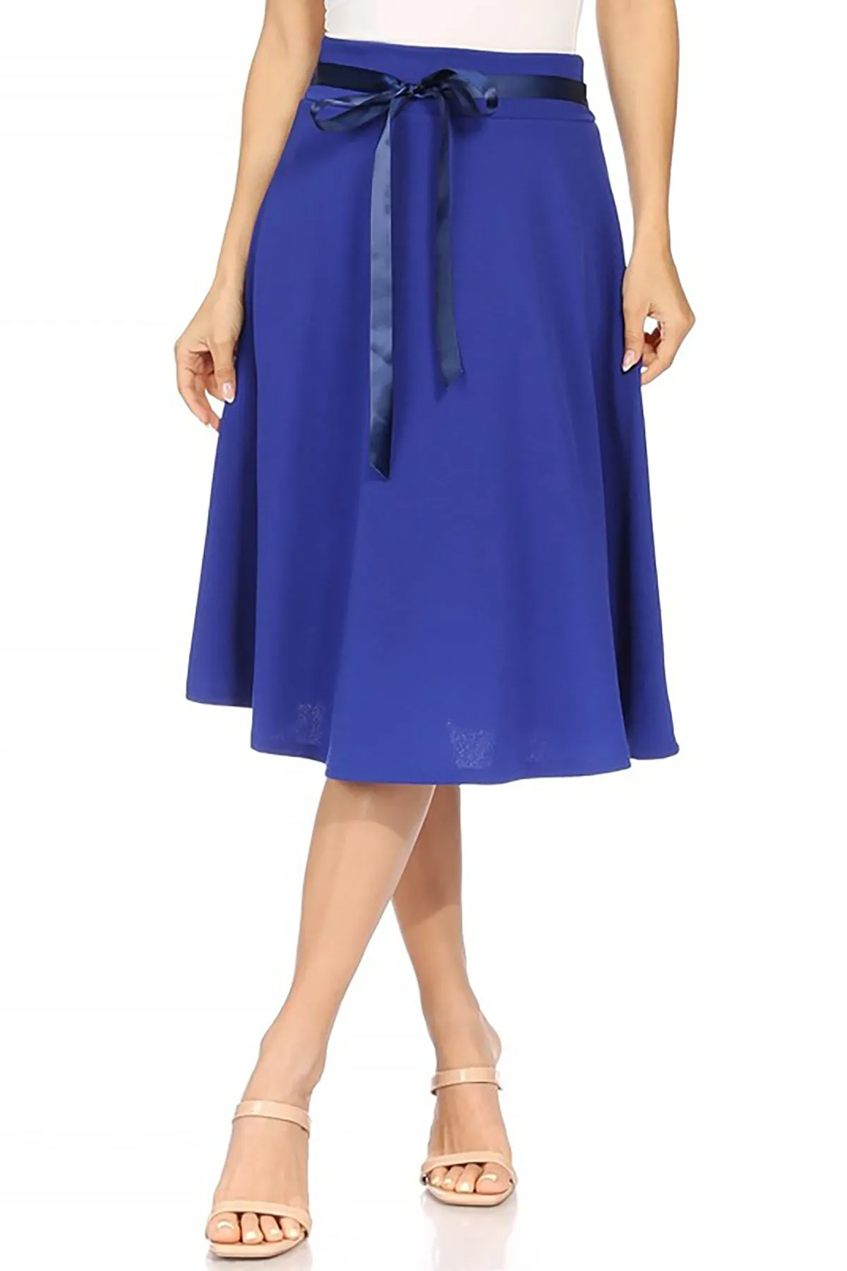 Elegant A-Line Midi Skirt - High Waist with Bow Tie Detail S500 $9Each