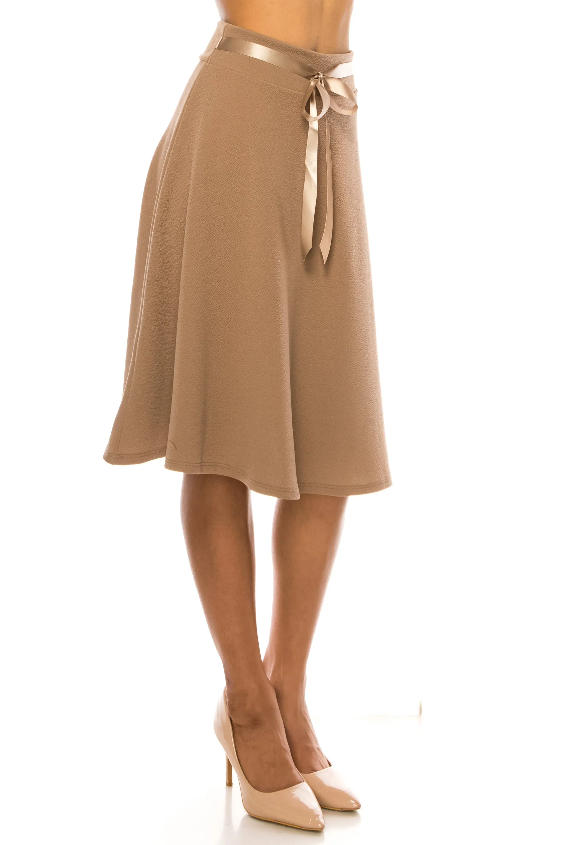 Elegant A-Line Midi Skirt - High Waist with Bow Tie Detail S500 $9Each