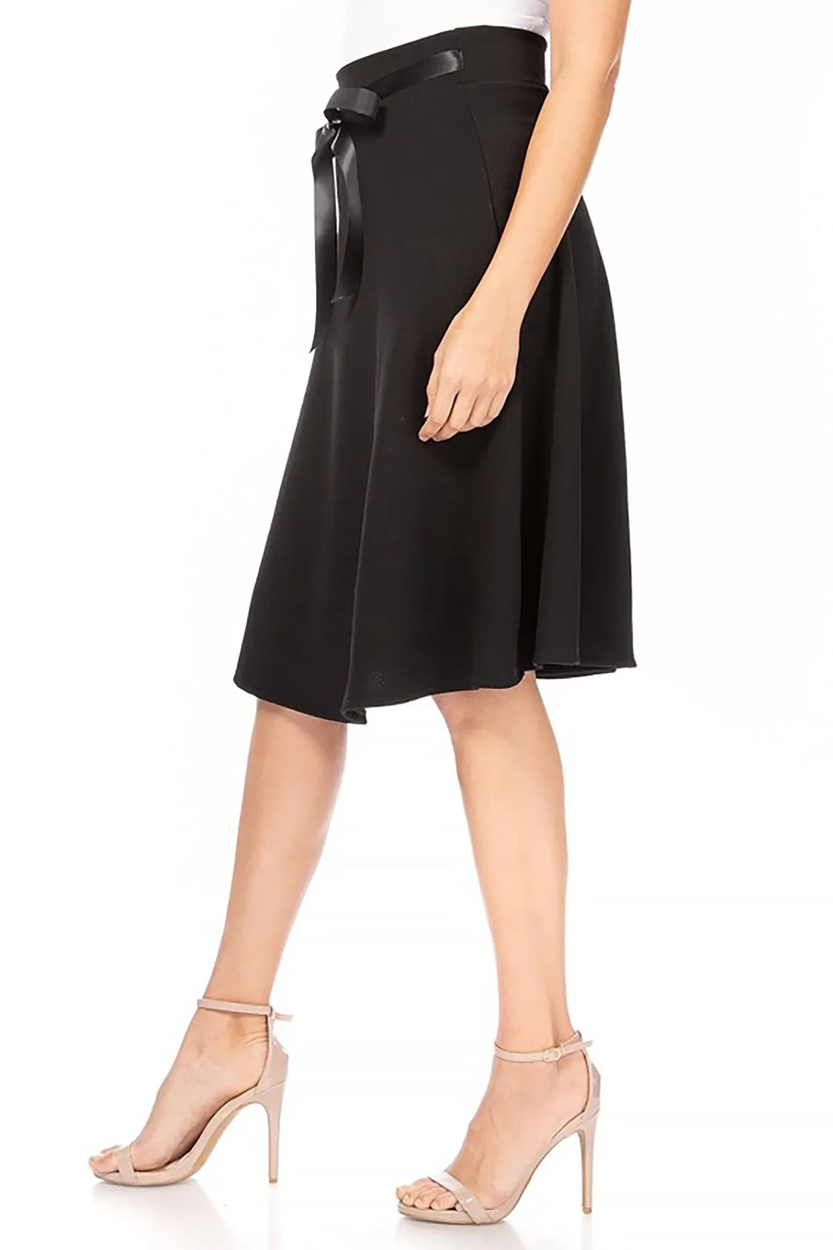 Elegant A-Line Midi Skirt - High Waist with Bow Tie Detail S500 $9Each