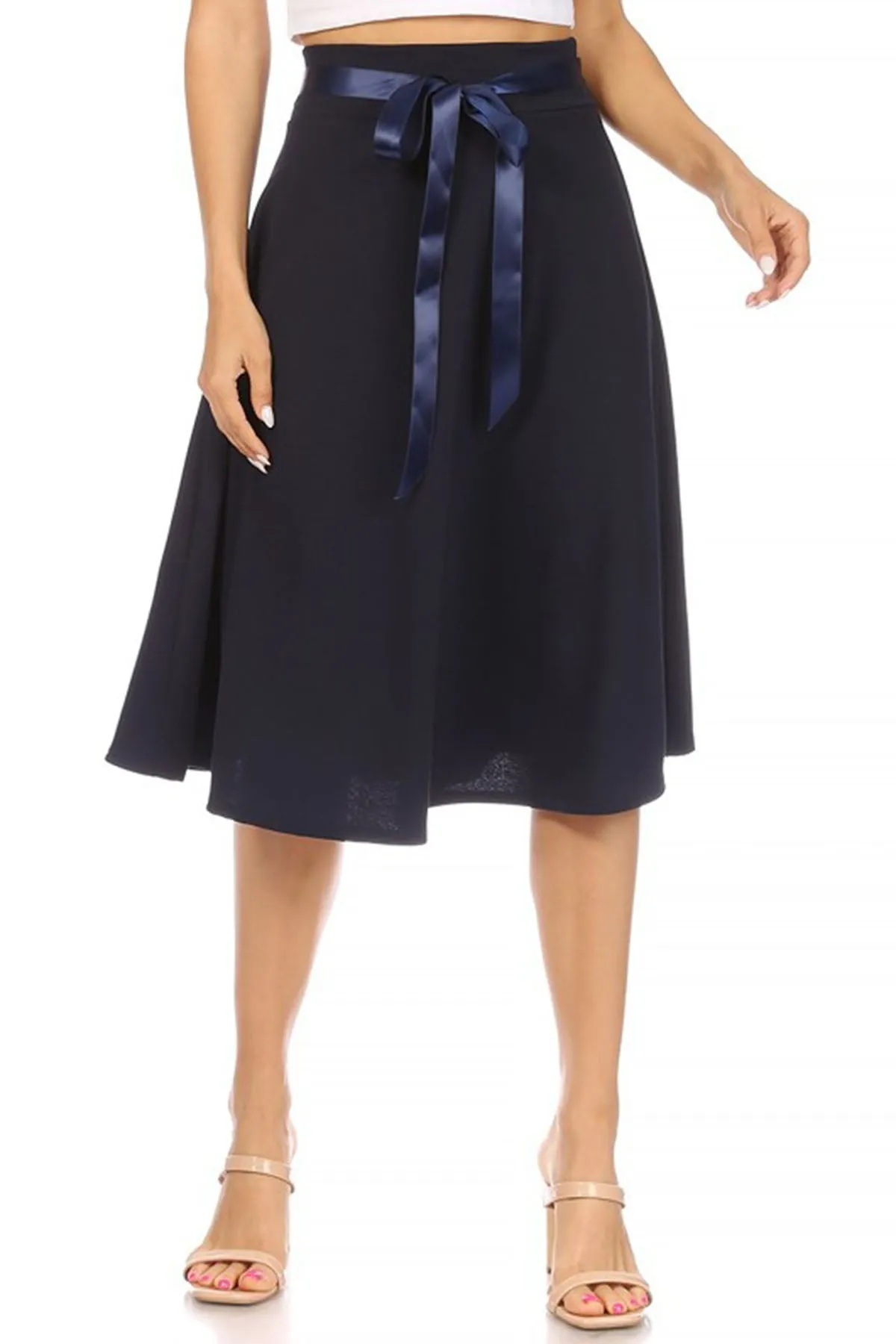Elegant A-Line Midi Skirt - High Waist with Bow Tie Detail S500 $9Each