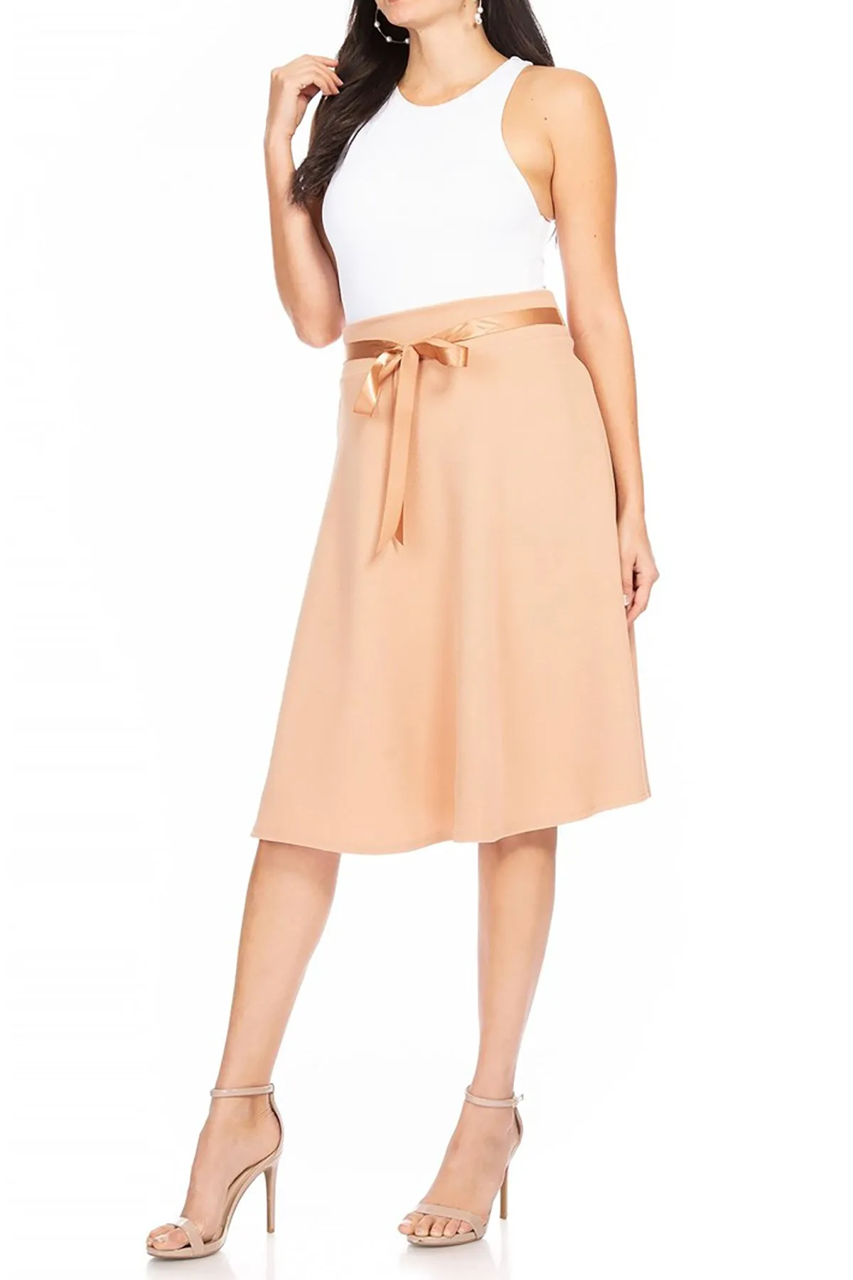 Elegant A-Line Midi Skirt - High Waist with Bow Tie Detail S500 $9Each