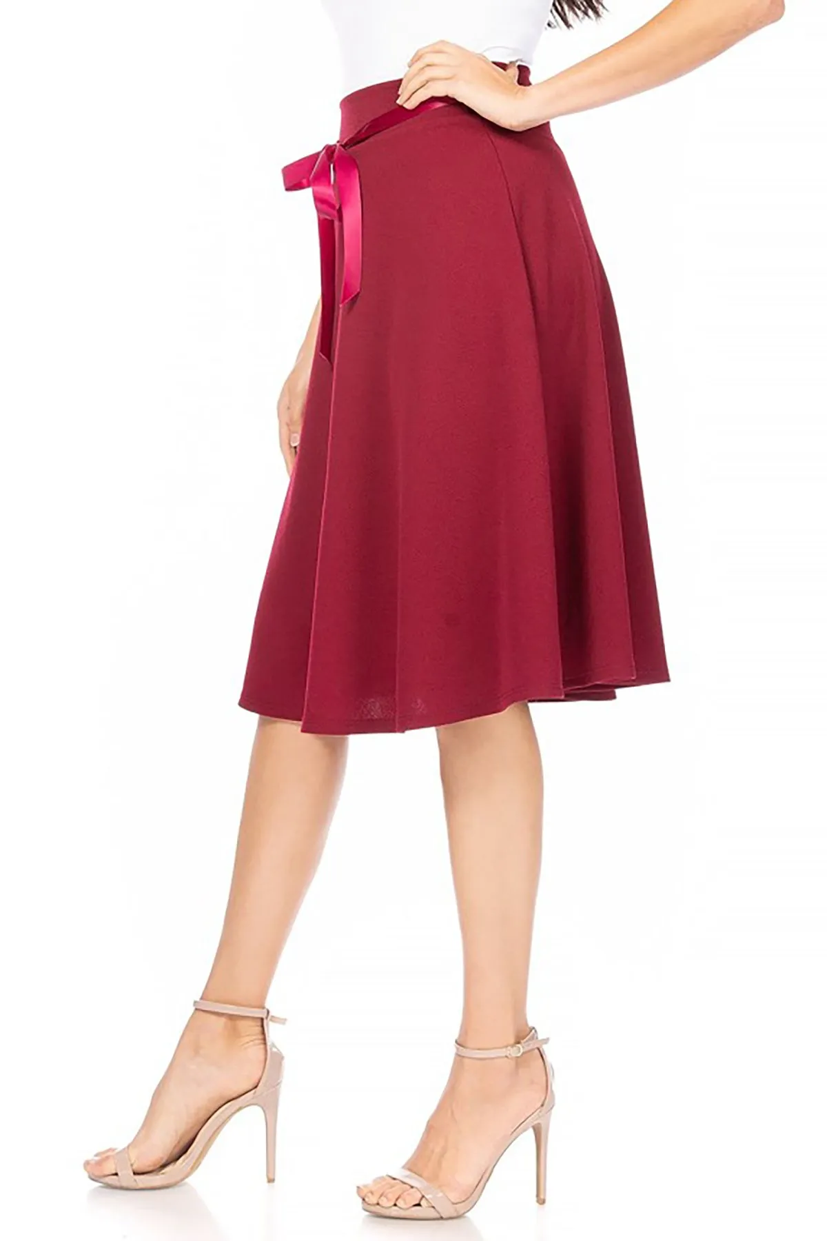 Elegant A-Line Midi Skirt - High Waist with Bow Tie Detail S500 $9Each