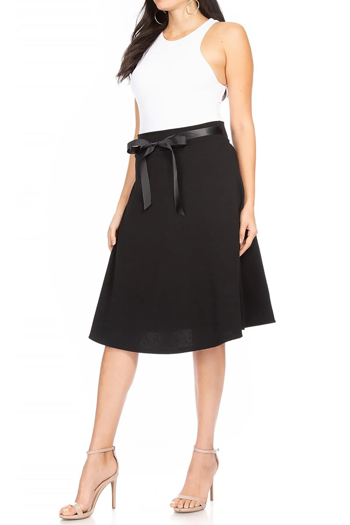 Elegant A-Line Midi Skirt - High Waist with Bow Tie Detail S500 $9Each