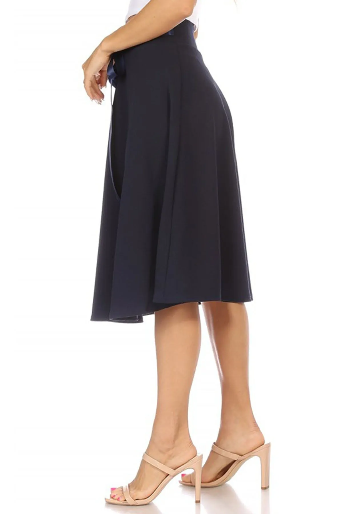 Elegant A-Line Midi Skirt - High Waist with Bow Tie Detail S500 $9Each