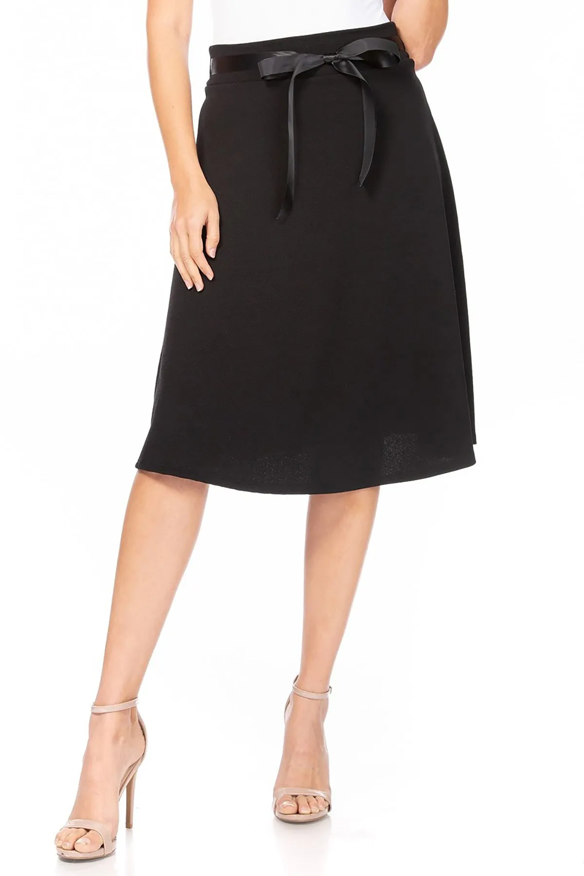 Elegant A-Line Midi Skirt - High Waist with Bow Tie Detail S500 $9Each
