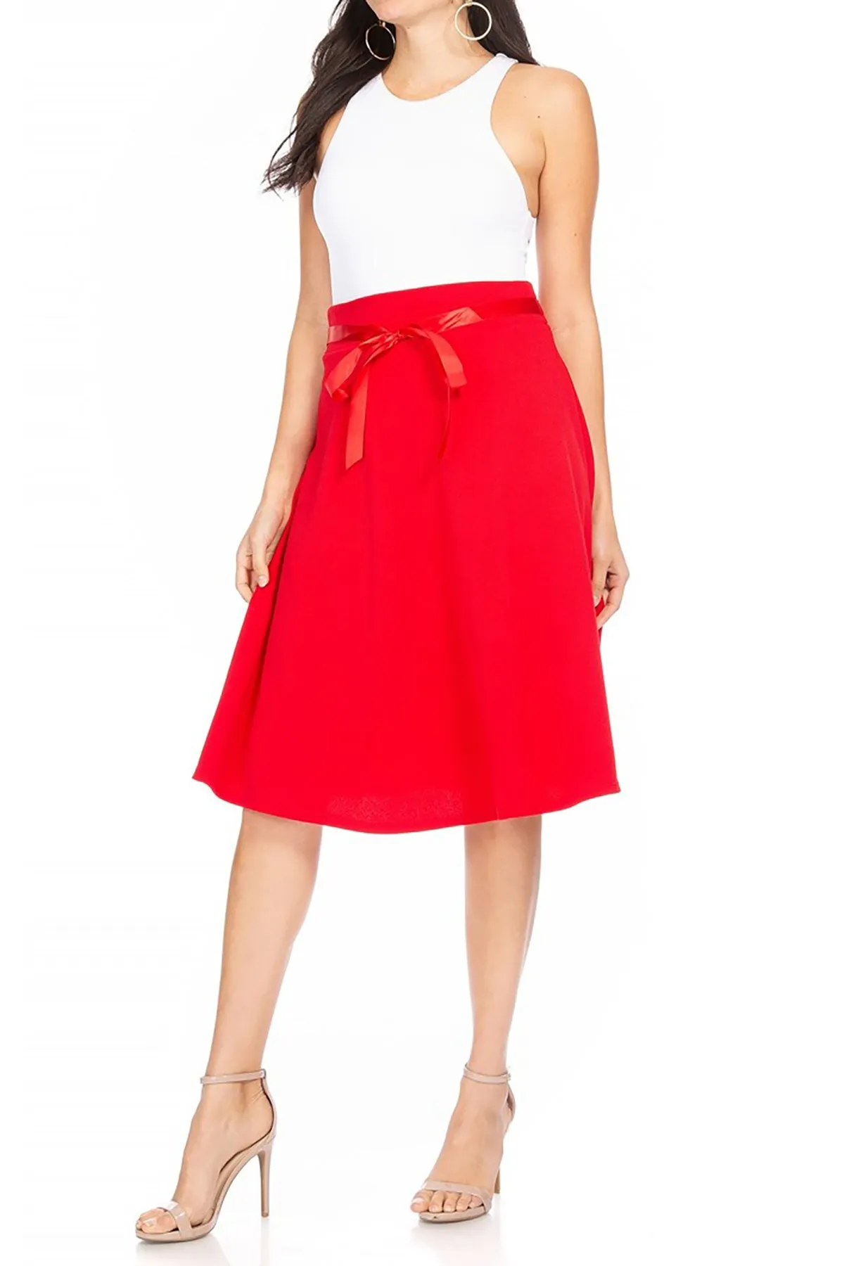 Elegant A-Line Midi Skirt - High Waist with Bow Tie Detail S500 $9Each