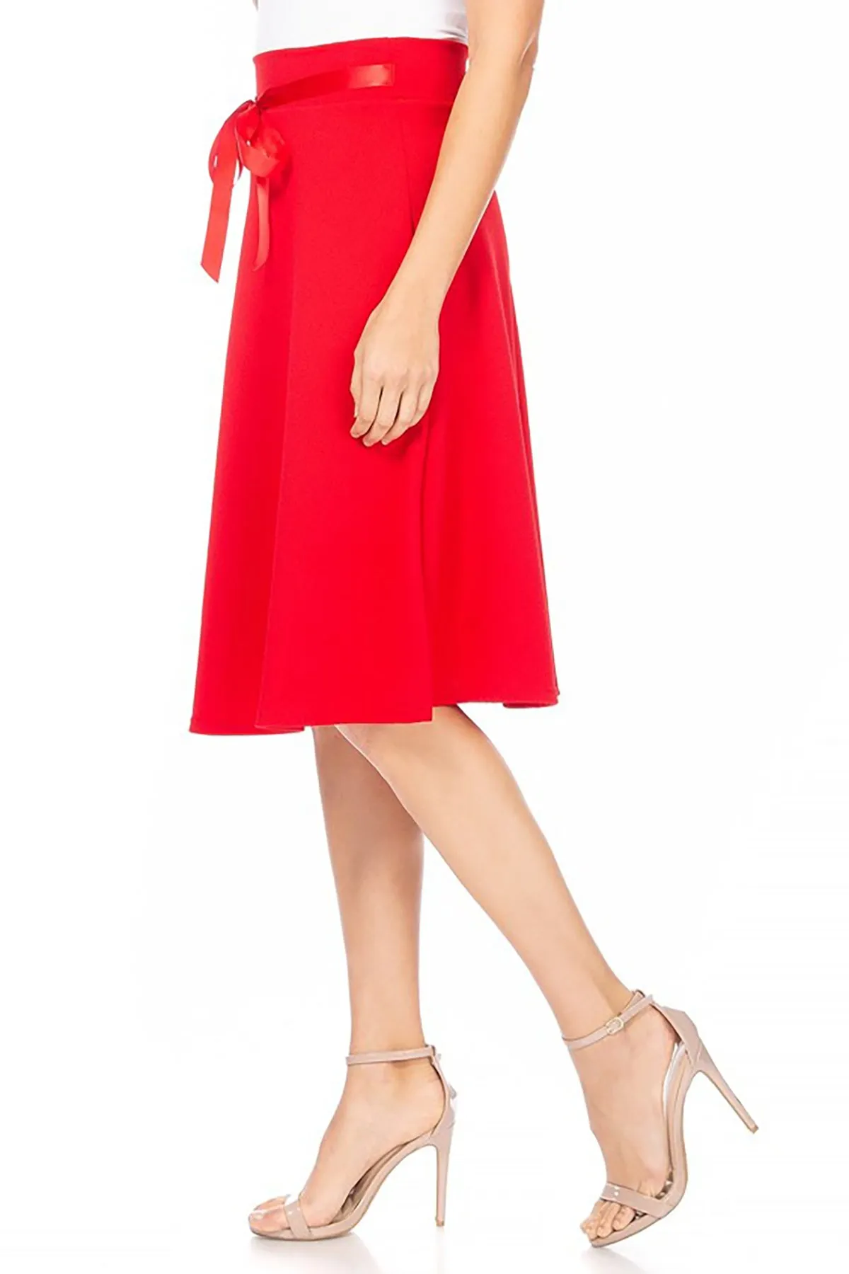 Elegant A-Line Midi Skirt - High Waist with Bow Tie Detail S500 $9Each