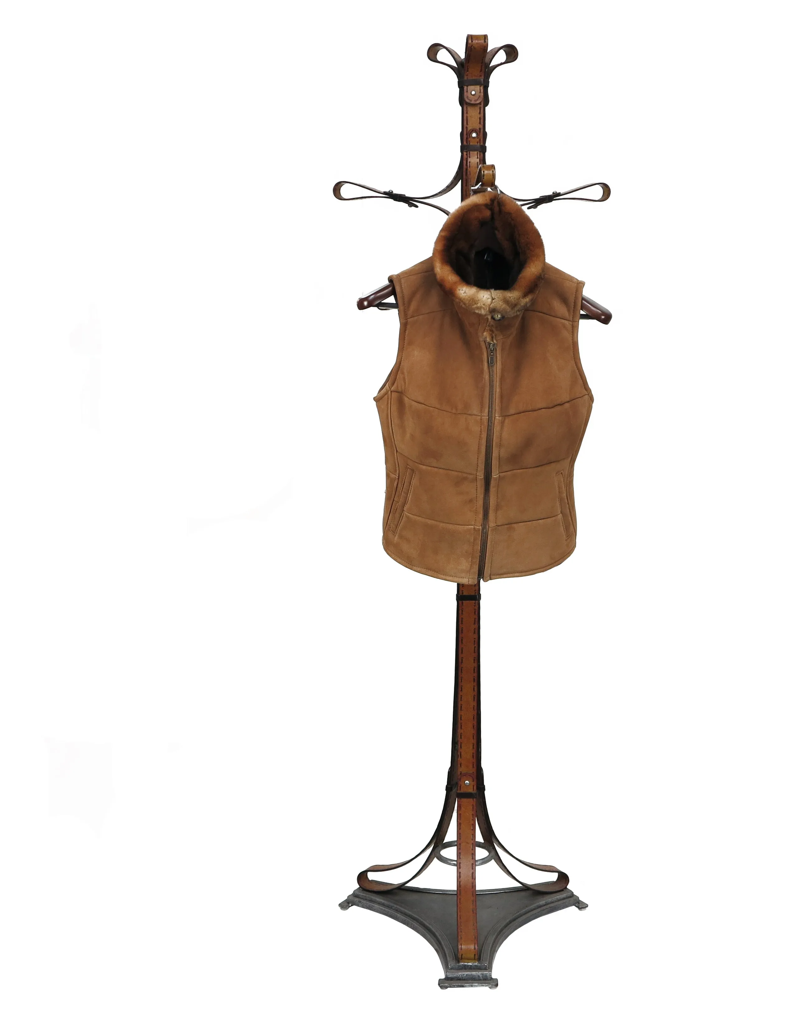 ELLEN.. S44541 - ZIPPED VEST Baby Lamb Suede/ Rex Rabbit Fur Collar/ Ironed Wool Interior