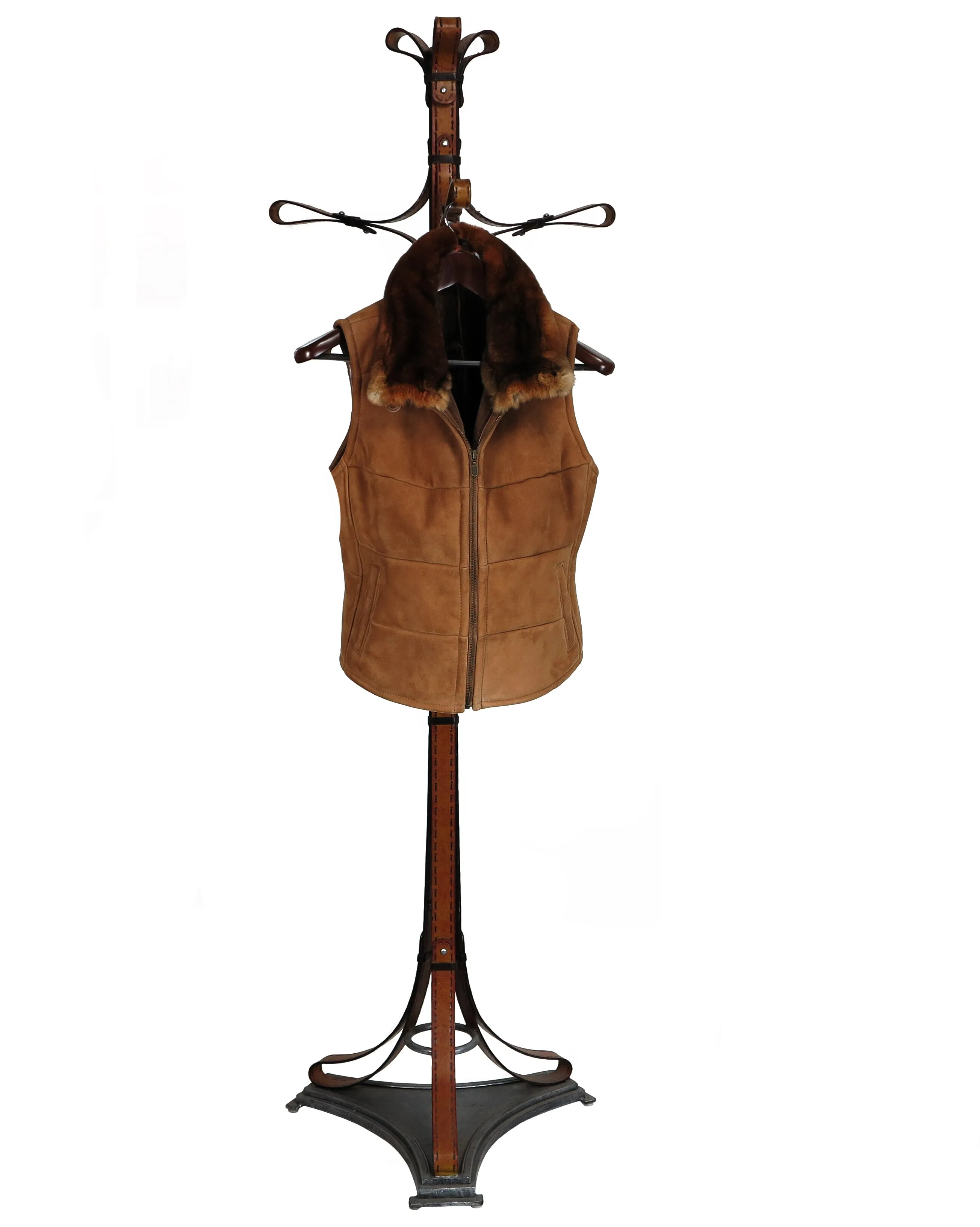 ELLEN.. S44541 - ZIPPED VEST Baby Lamb Suede/ Rex Rabbit Fur Collar/ Ironed Wool Interior