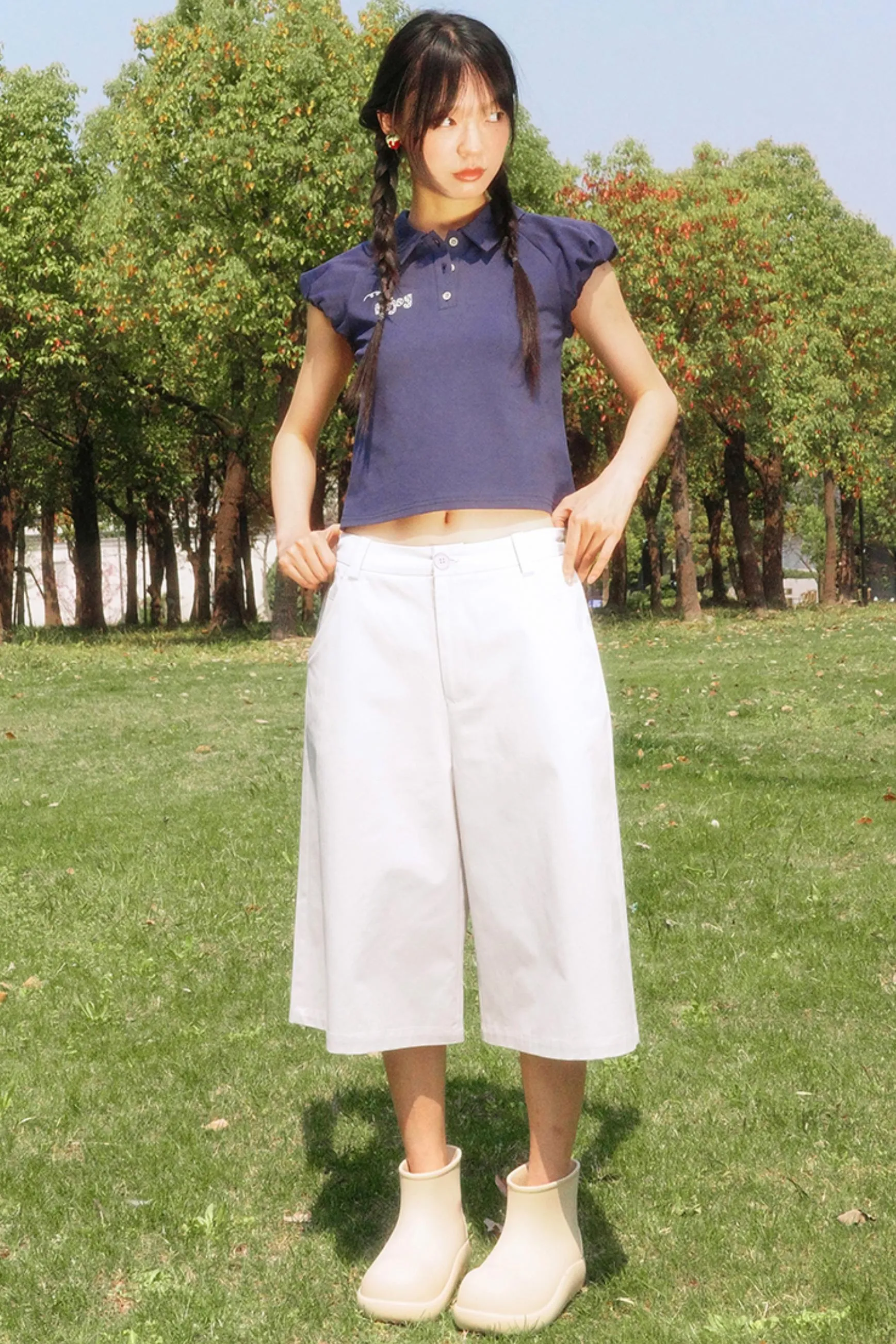 Embroidered Polka Dot Polo Tee
