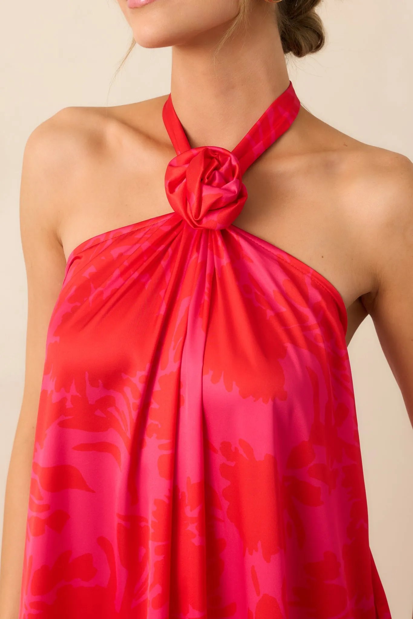 Everything You Need Red Floral Satin Halter Maxi Dress