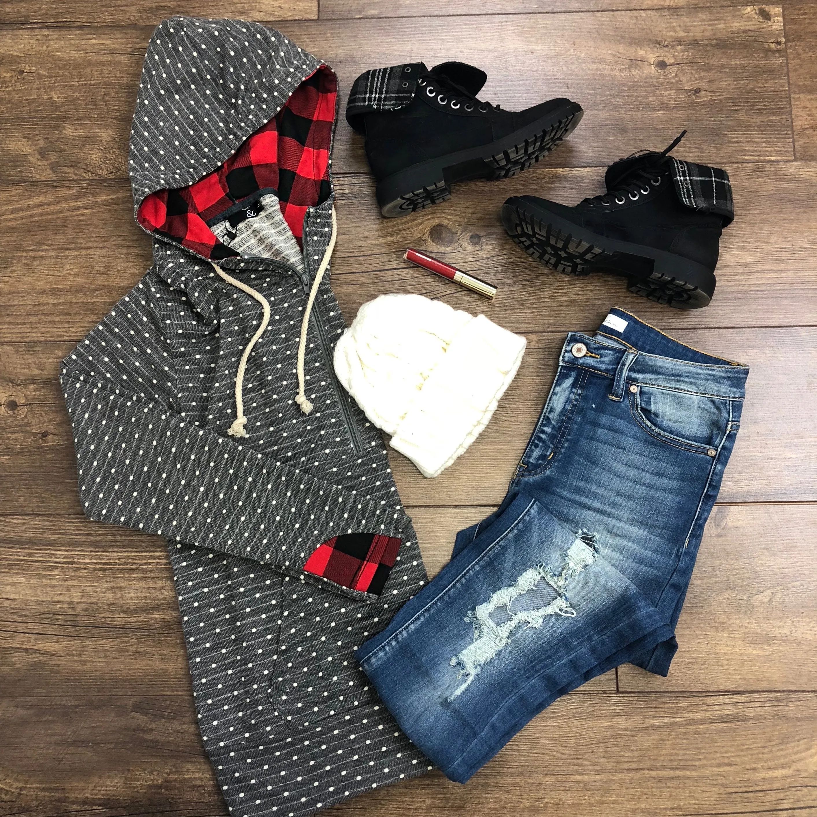 Exclusive Polka Dot & Buffalo Plaid Ampersand- Charcoal