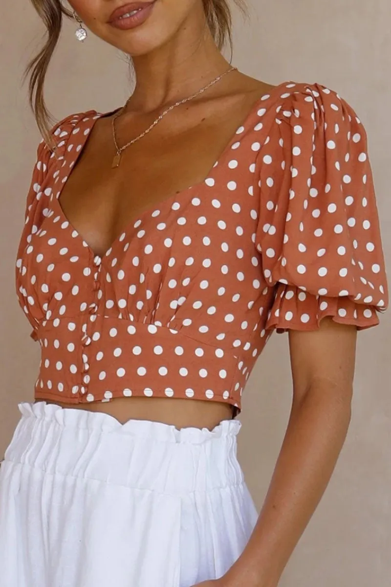 Fashion Sweet Polka Dot Split Joint V Neck Tops