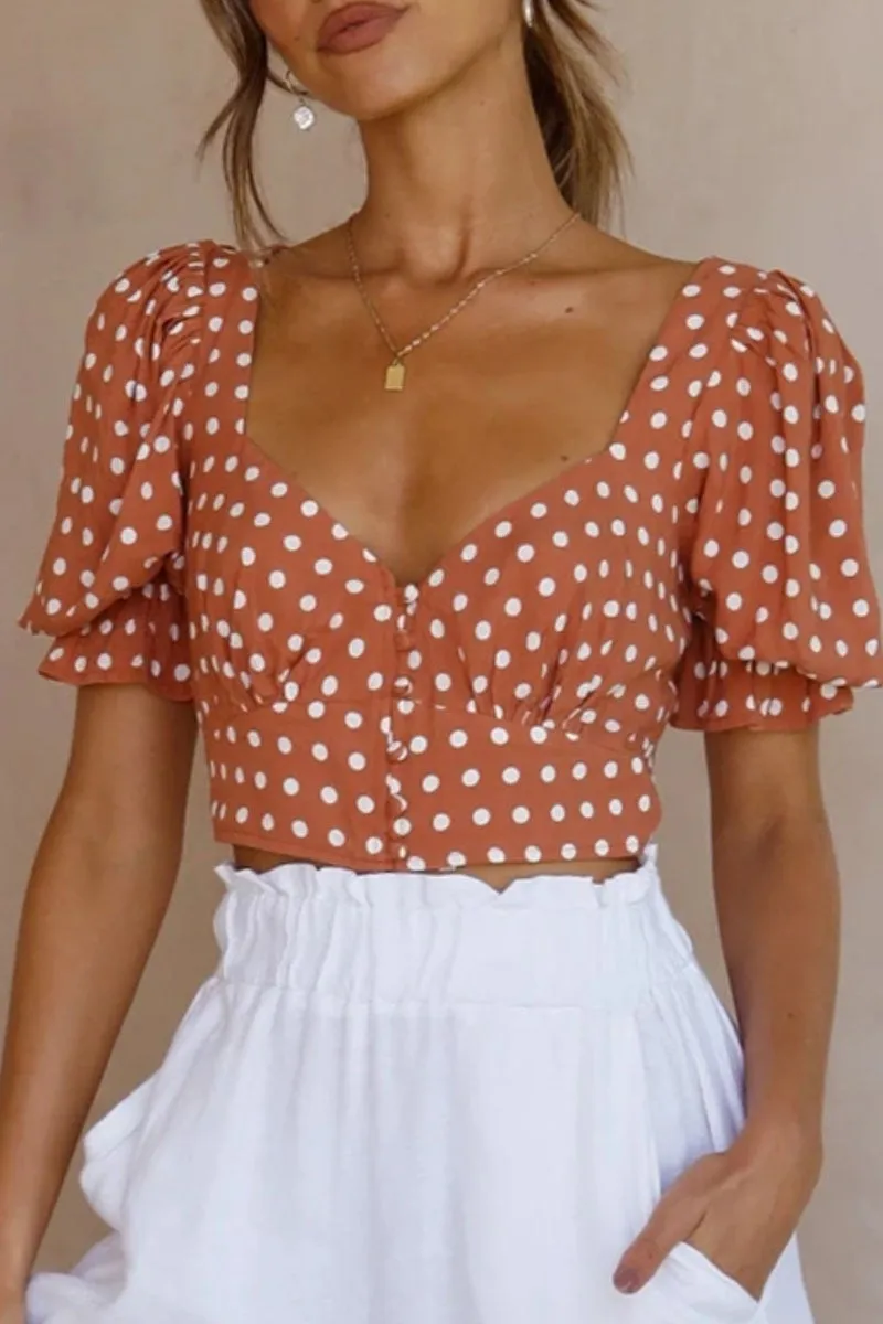 Fashion Sweet Polka Dot Split Joint V Neck Tops