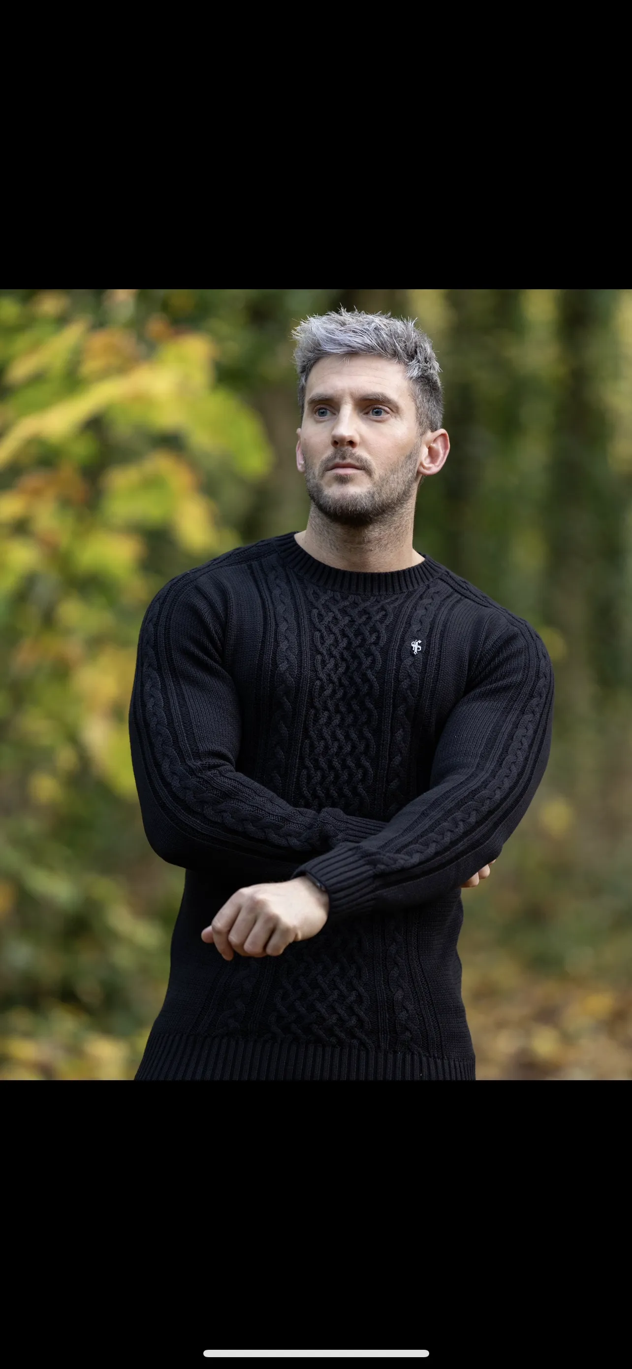 Father Sons Black Knitted Cable Saddle Crew Super Slim Jumper With Metal Decal - FSN073