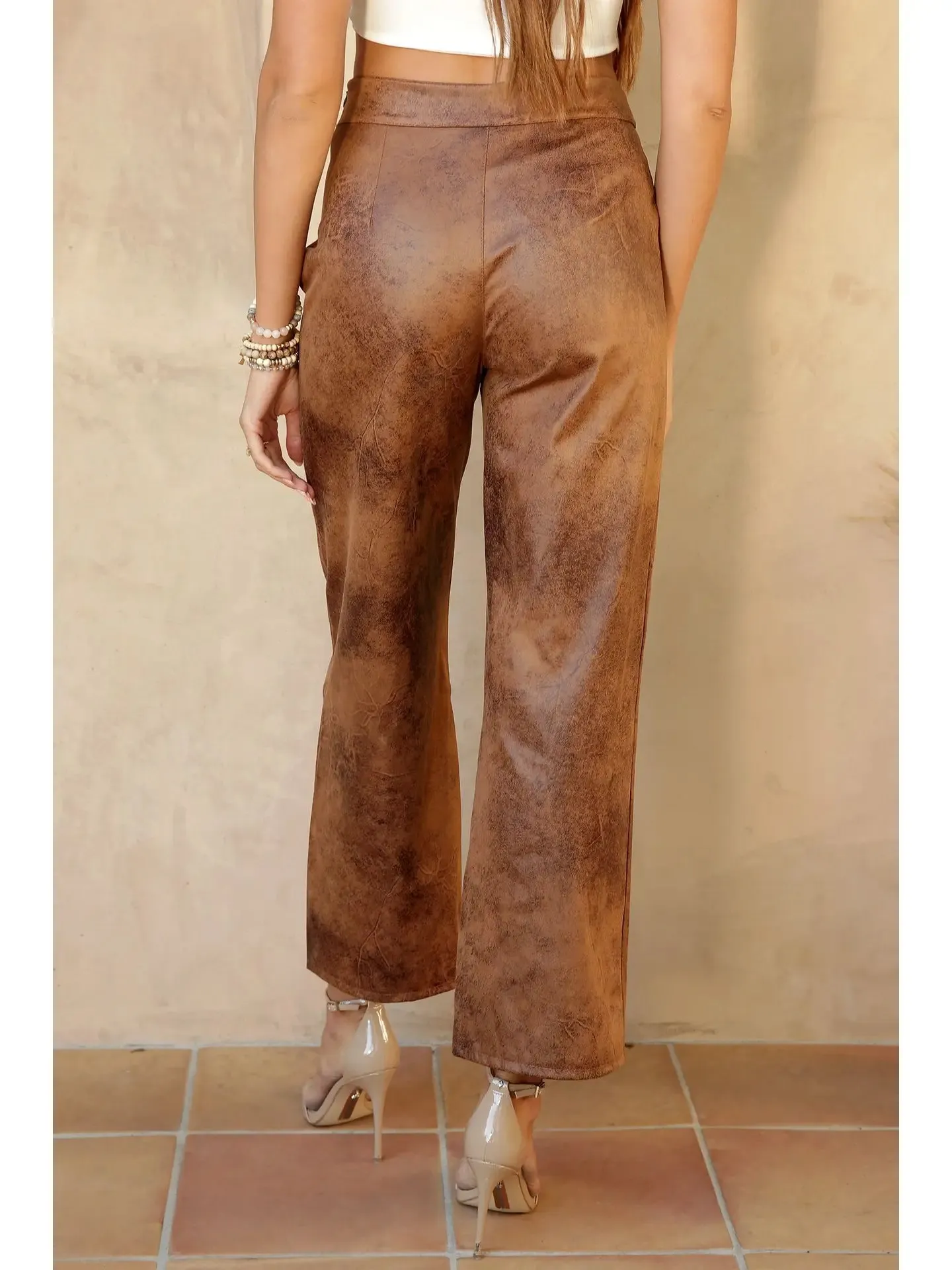 Faux Suede Wide Leg Long Pants