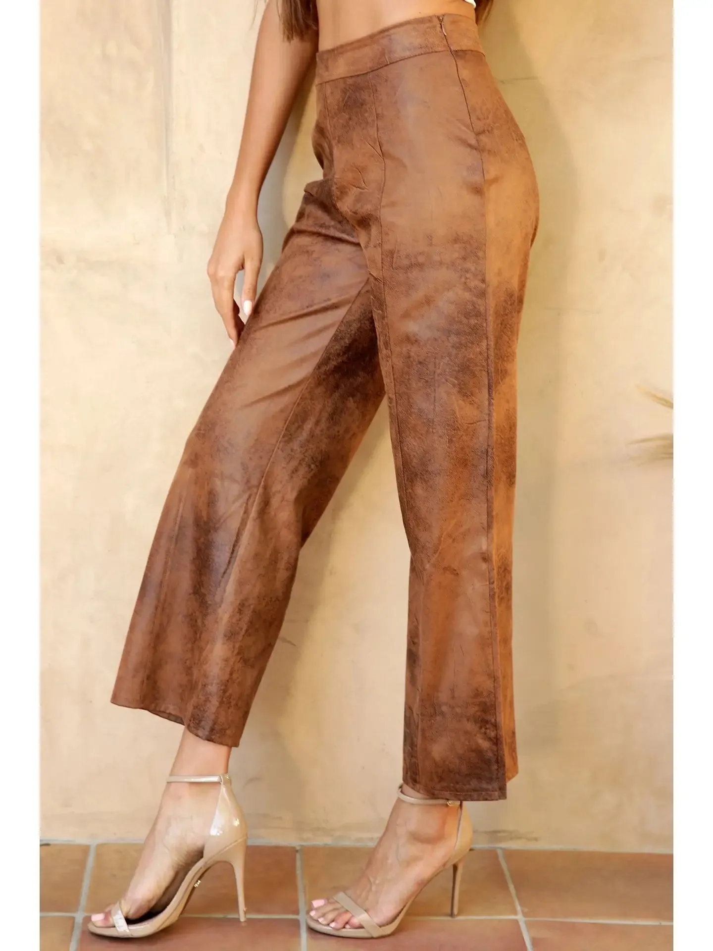 Faux Suede Wide Leg Long Pants
