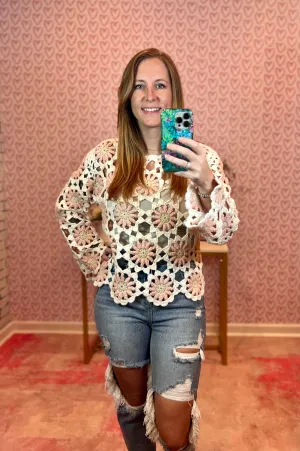 Floral Crochet Knit Sweater Top