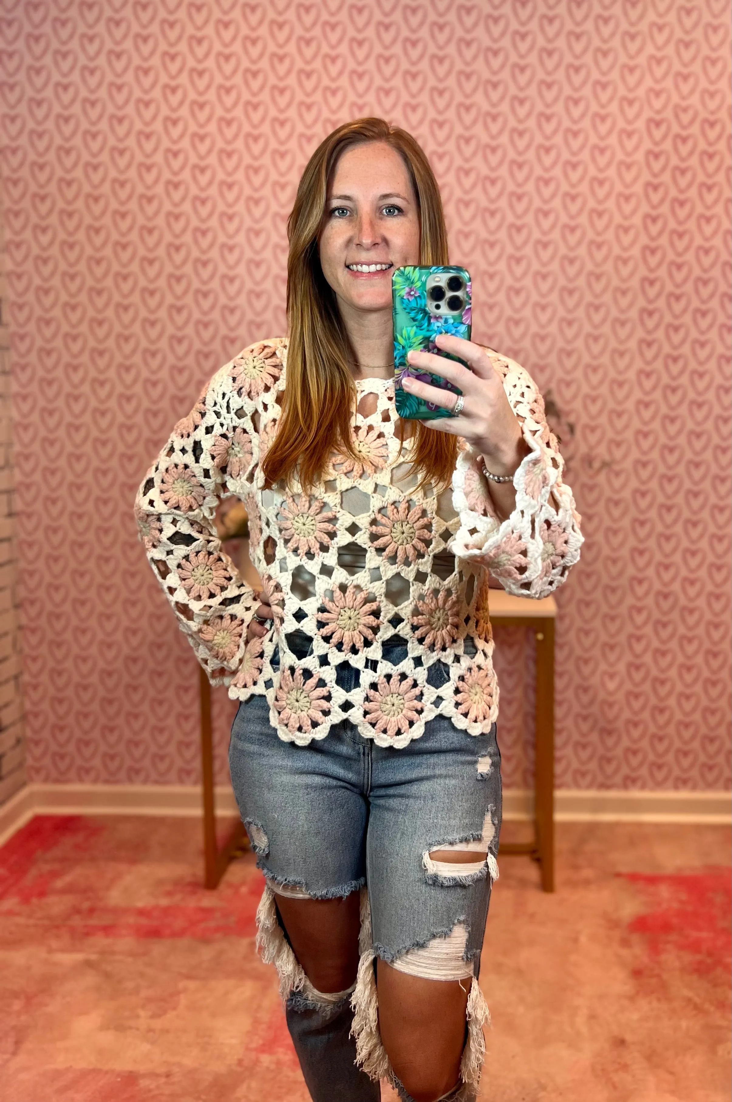 Floral Crochet Knit Sweater Top